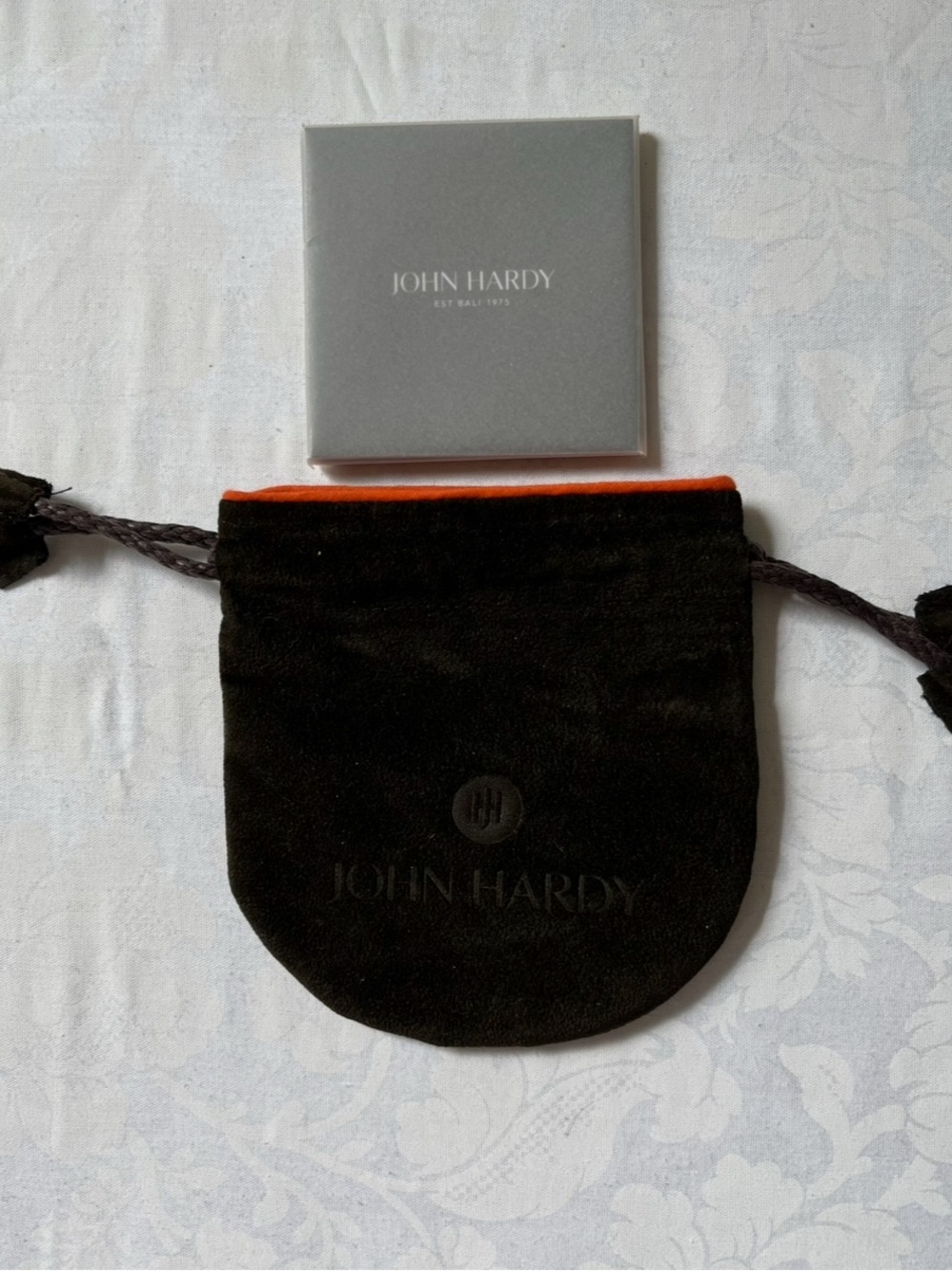 John Hardy Dark Brown Velvet Pouch + Cleaning cloth care booklet New